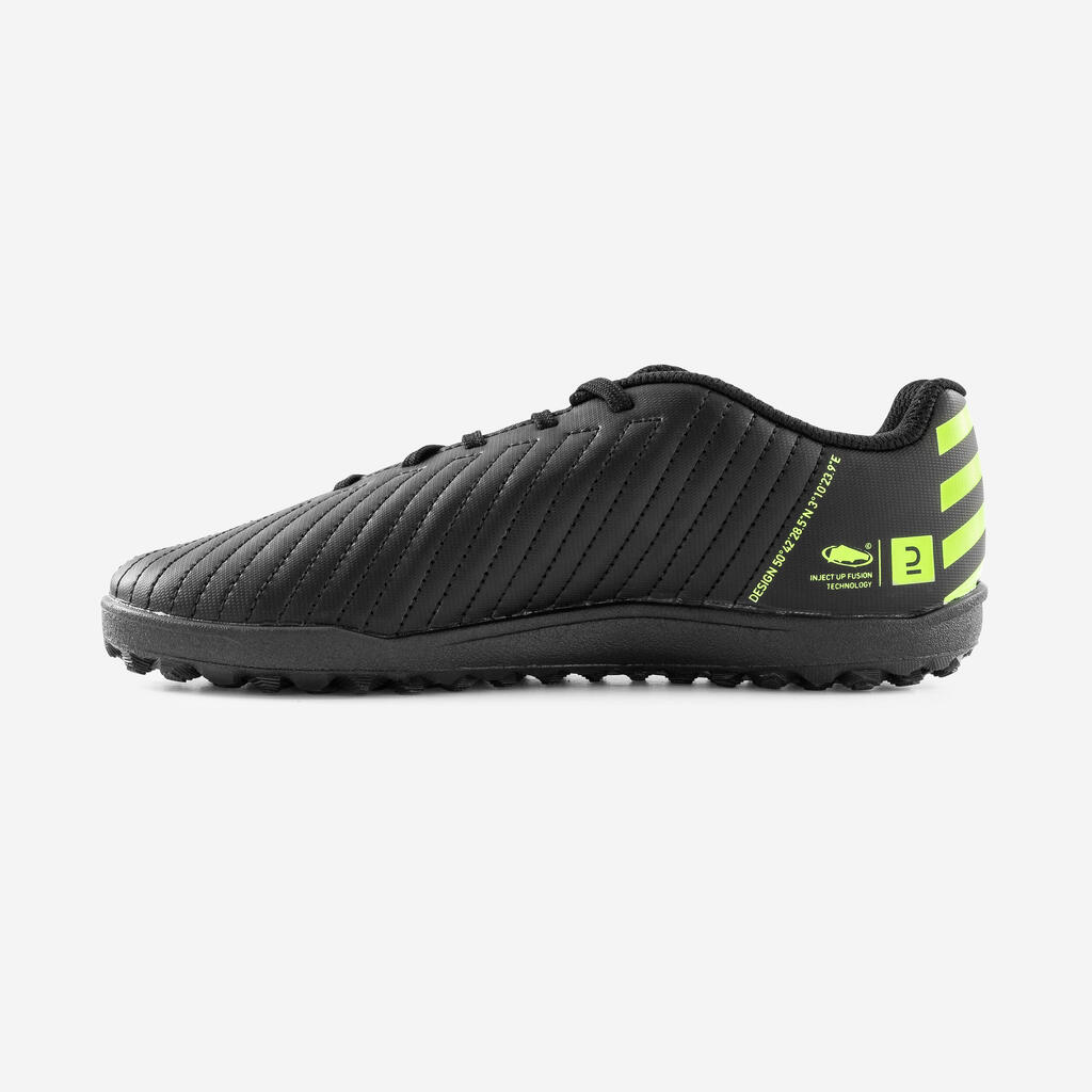 CHAUSSURES DE FOOTBALL ENFANT A LACETS 100 TURF TF NOIR ET JAUNE